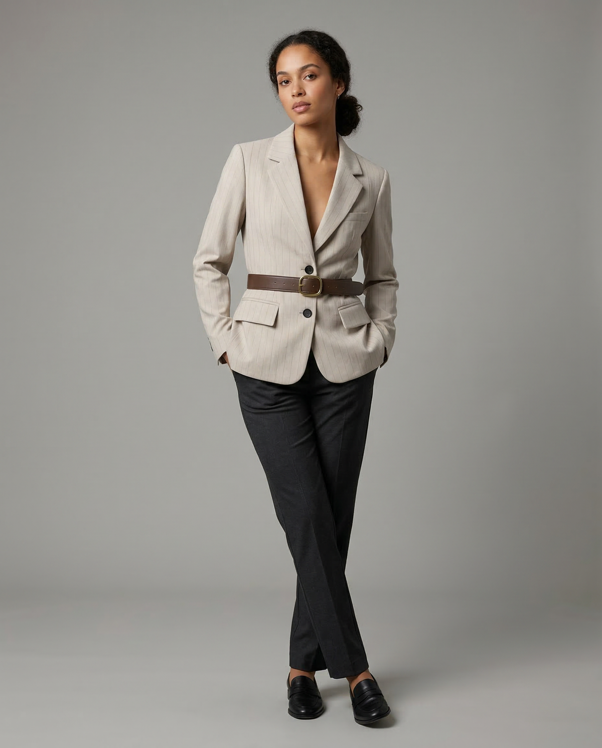 Giselle Wide Contrast Belt Tailored Waist Blazer