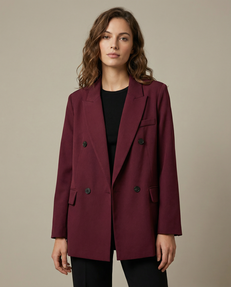 Quinn Tailored Structured Shoulder Double Breasted Blazer