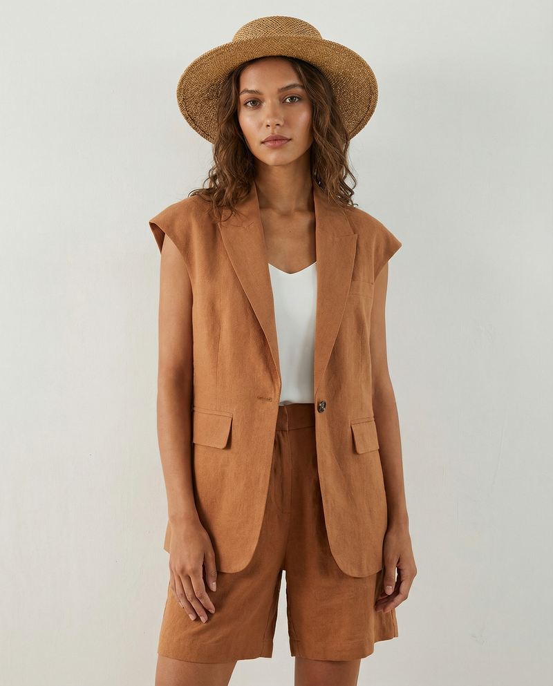 Kyla Cap Shoulder Sleeveless Single Button Blazer Waistcoat