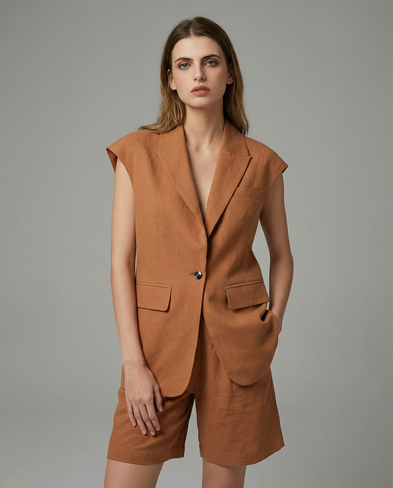 Kyla Cap Shoulder Sleeveless Single Button Blazer Waistcoat