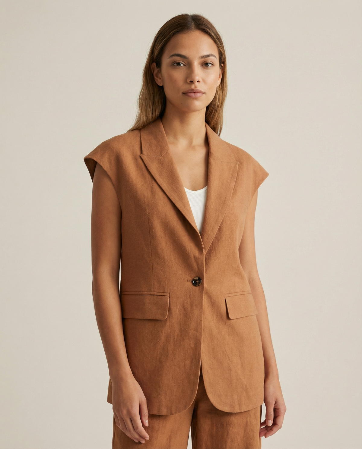 Kyla Cap Shoulder Sleeveless Single Button Blazer Waistcoat