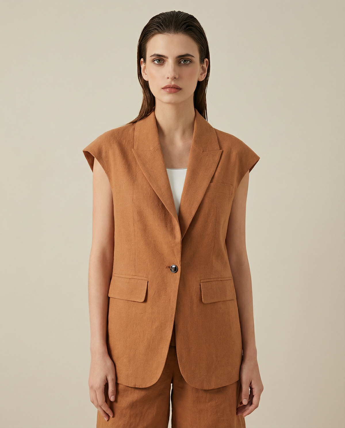 Kyla Cap Shoulder Sleeveless Single Button Blazer Waistcoat