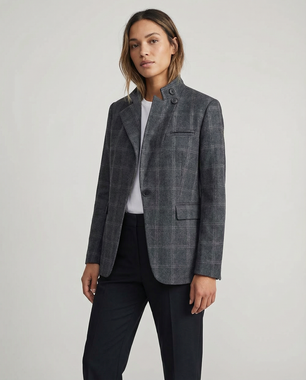 Eden Windowpane Check Single Breasted Longline Blazer