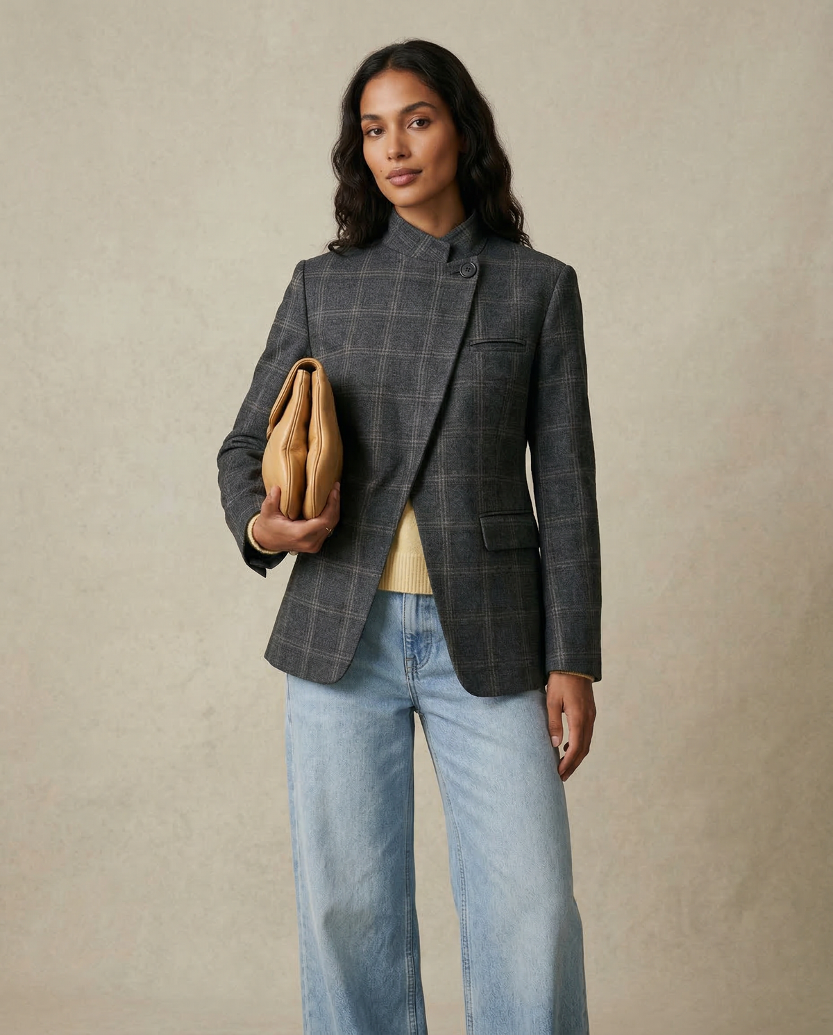 Eden Windowpane Check Single Breasted Longline Blazer