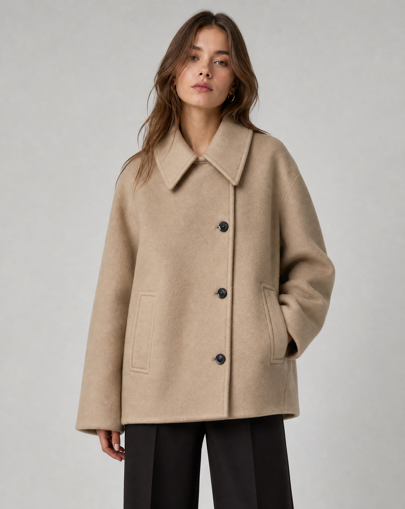 Wilhelmina Wide Flat Collar Oversized Cocoon Short Coat
