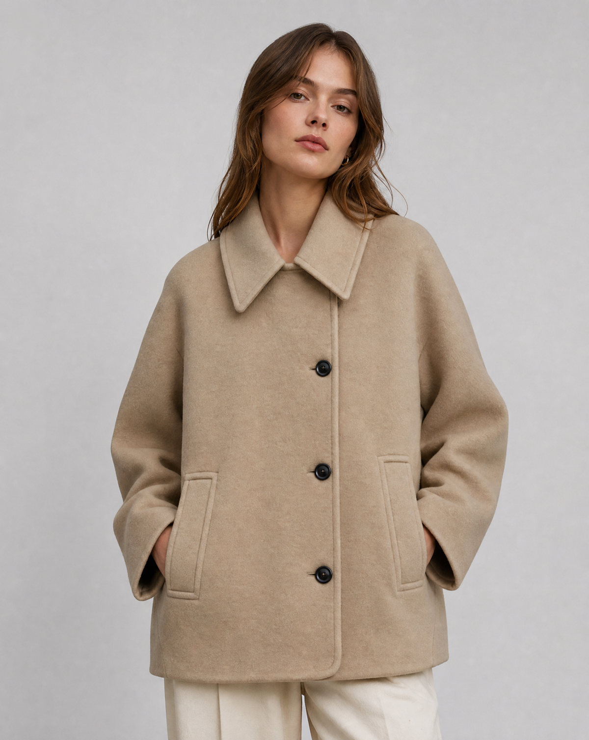 Wilhelmina Wide Flat Collar Oversized Cocoon Short Coat