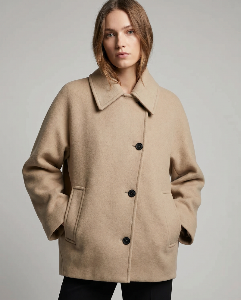 Wilhelmina Wide Flat Collar Oversized Cocoon Short Coat