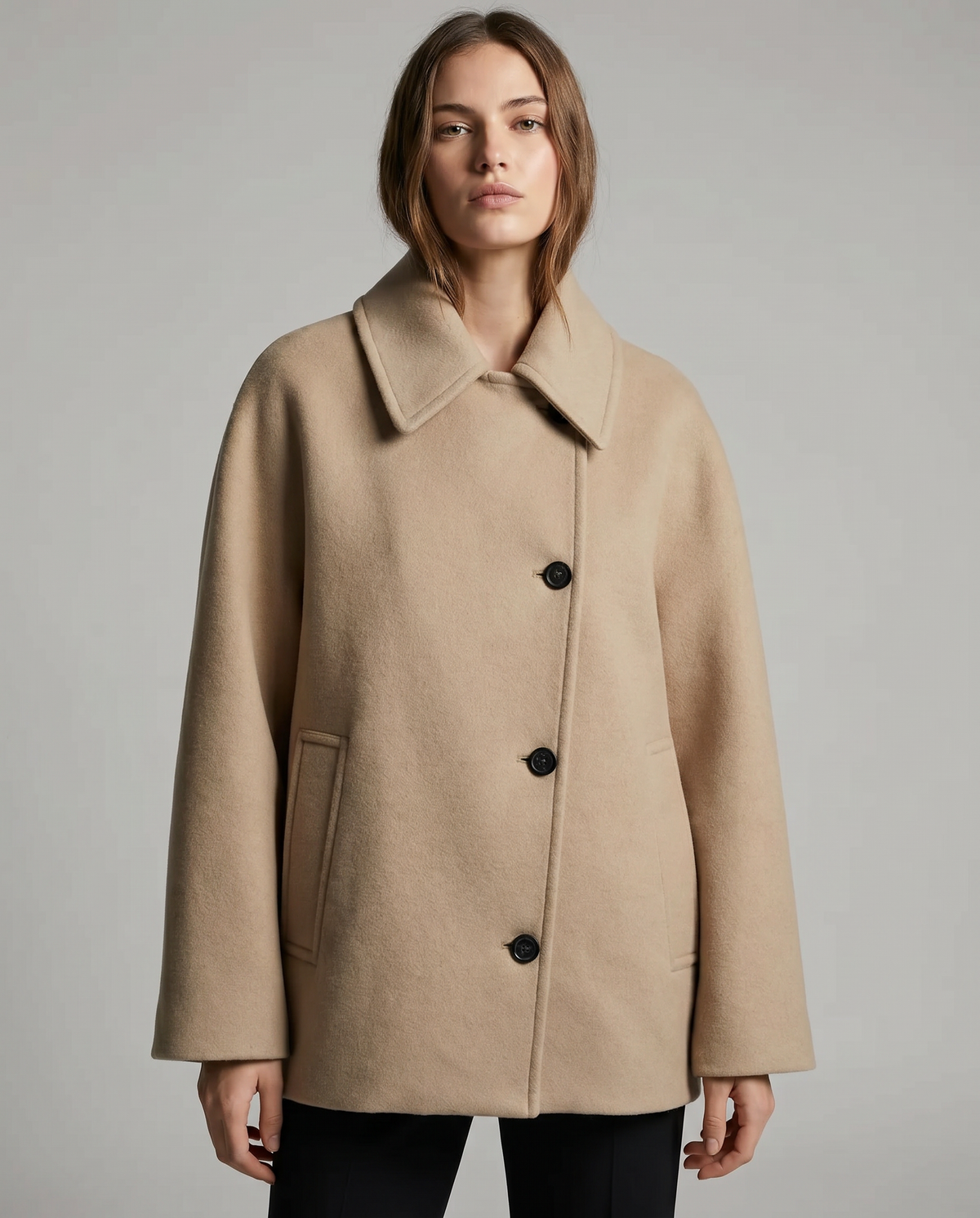 Wilhelmina Wide Flat Collar Oversized Cocoon Short Coat