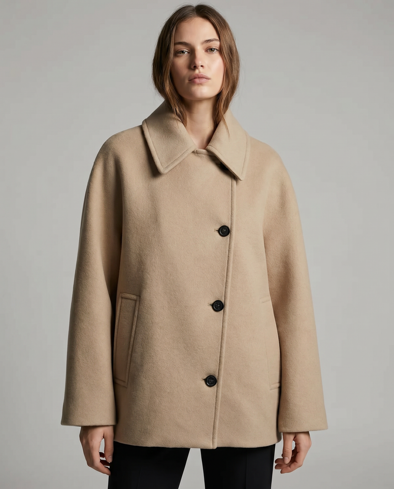 Wilhelmina Wide Flat Collar Oversized Cocoon Short Coat