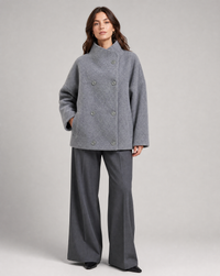 Sabine Funnel Collar Double Breasted Cocoon Short Coat