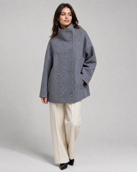 Sabine Funnel Collar Double Breasted Cocoon Short Coat