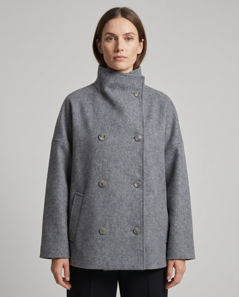 Sabine Funnel Collar Double Breasted Cocoon Short Coat