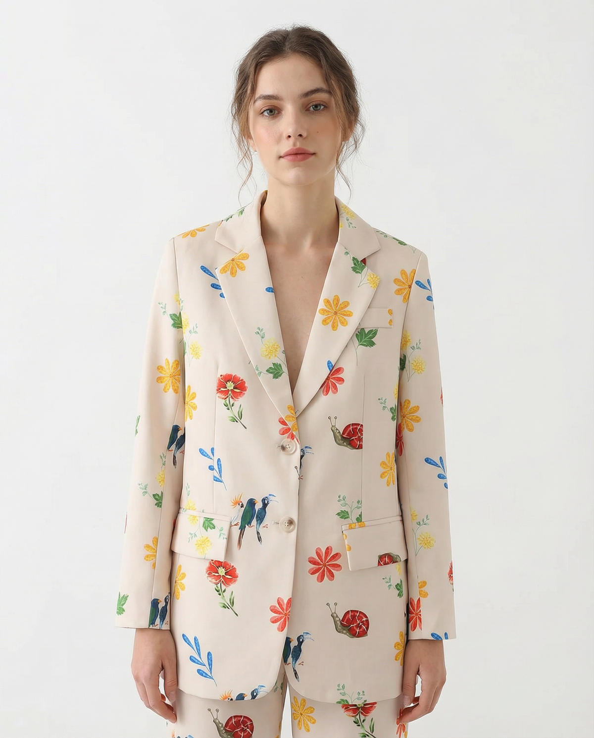 Violet Painted Floral Print Relaxed Single Breasted Blazer