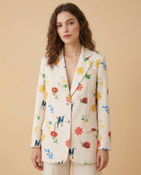 Violet Painted Floral Print Relaxed Single Breasted Blazer
