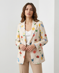 Violet Painted Floral Print Relaxed Single Breasted Blazer
