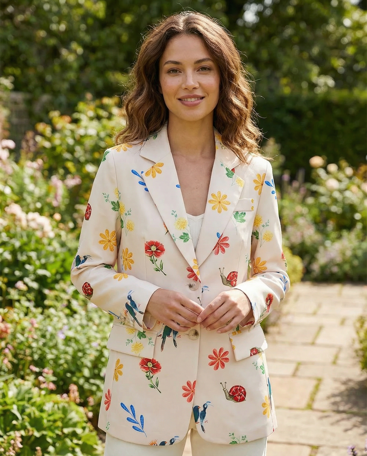 Violet Painted Floral Print Relaxed Single Breasted Blazer