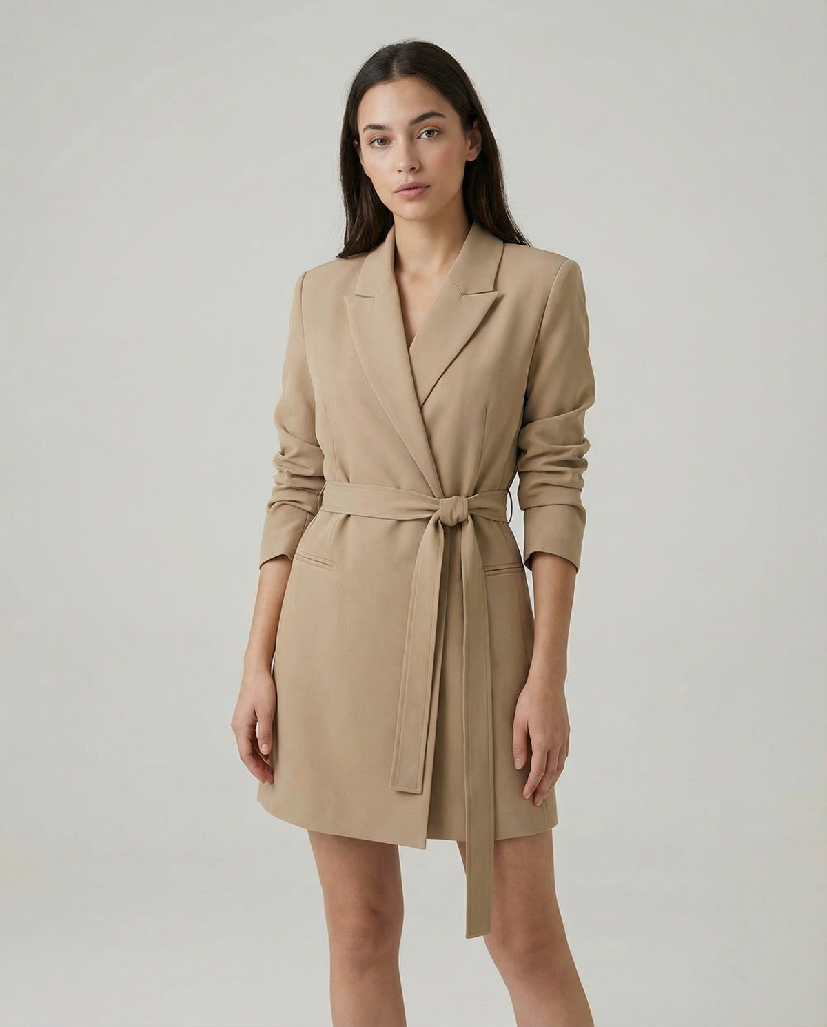 Rosalie Wrap Front Tie Belted Mini Blazer Dress