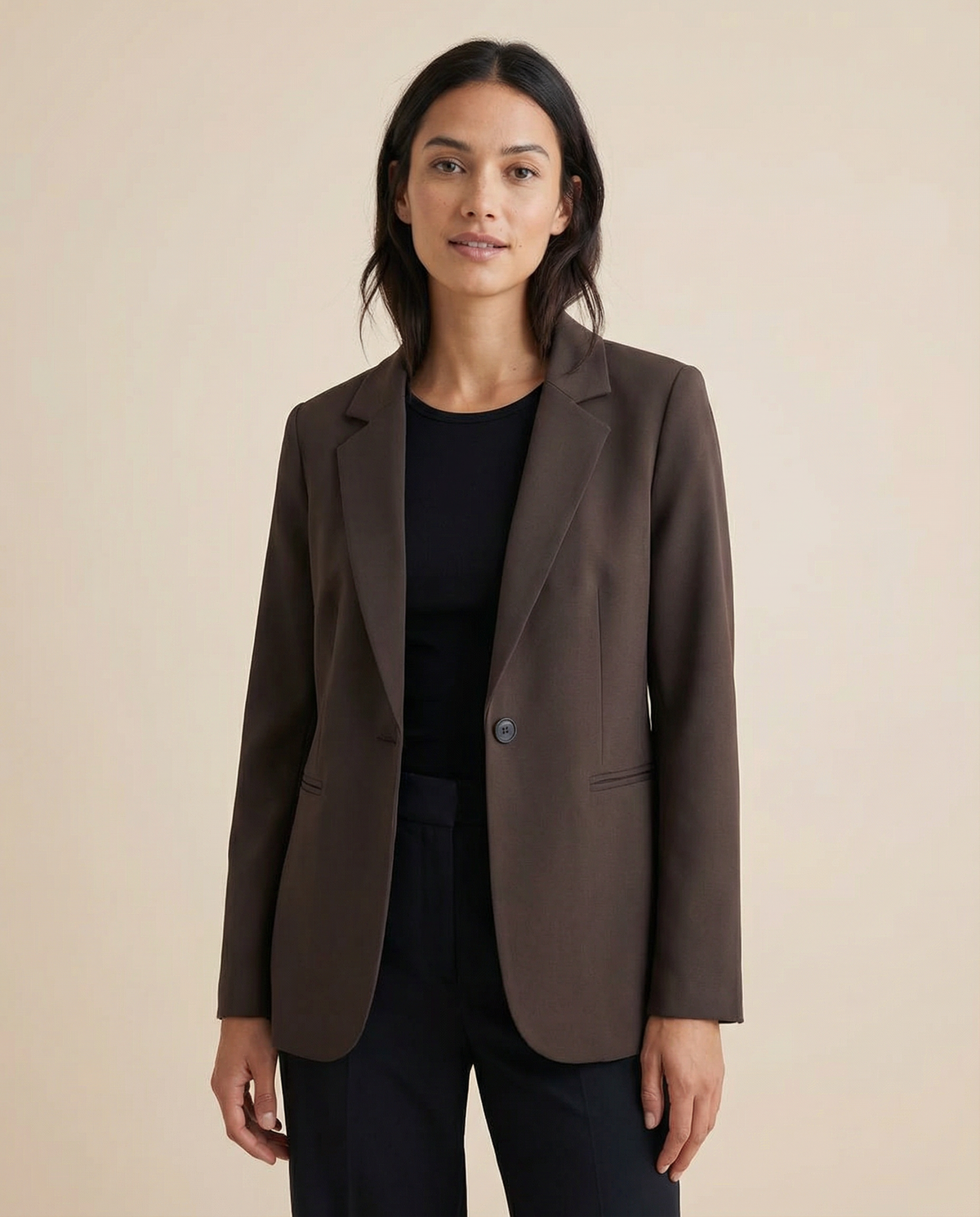 Xiomara Single Button Tailored Slim Waist Suit Blazer - Brown
