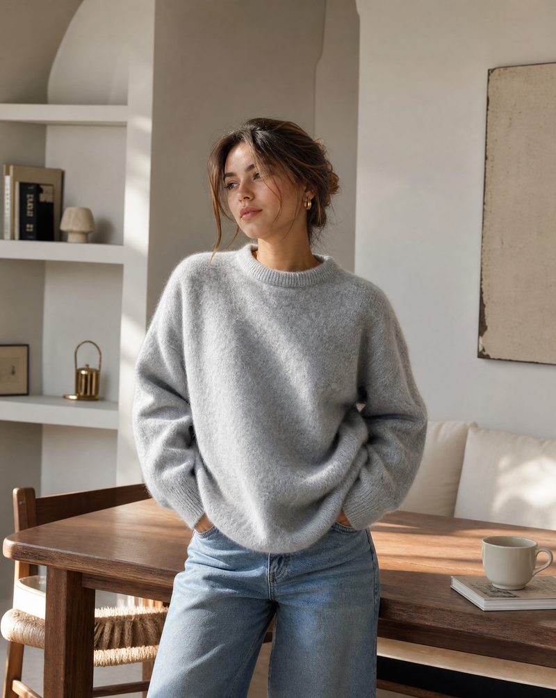 Eira Brushed Soft Oversized Crew Neck Slouch Knit Jumper