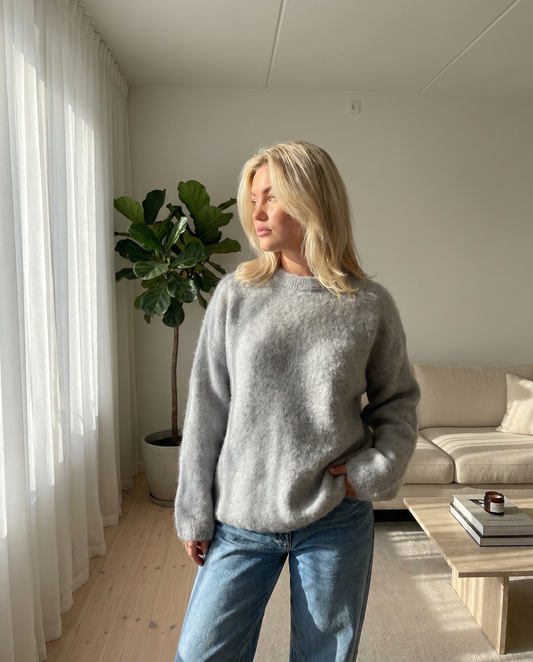 Eira Brushed Soft Oversized Crew Neck Slouch Knit Jumper - Grey