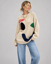 Annika Abstract Shape Intarsia Oversized Slouch Knit Jumper