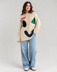 Annika Abstract Shape Intarsia Oversized Slouch Knit Jumper