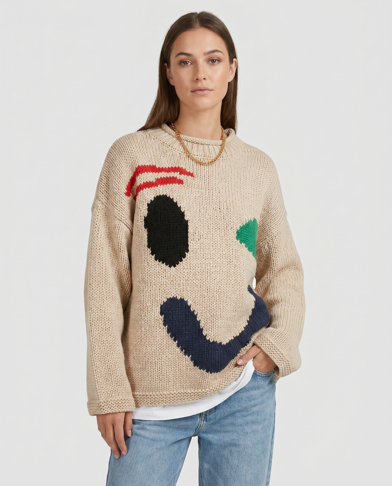 Annika Abstract Shape Intarsia Oversized Slouch Knit Jumper