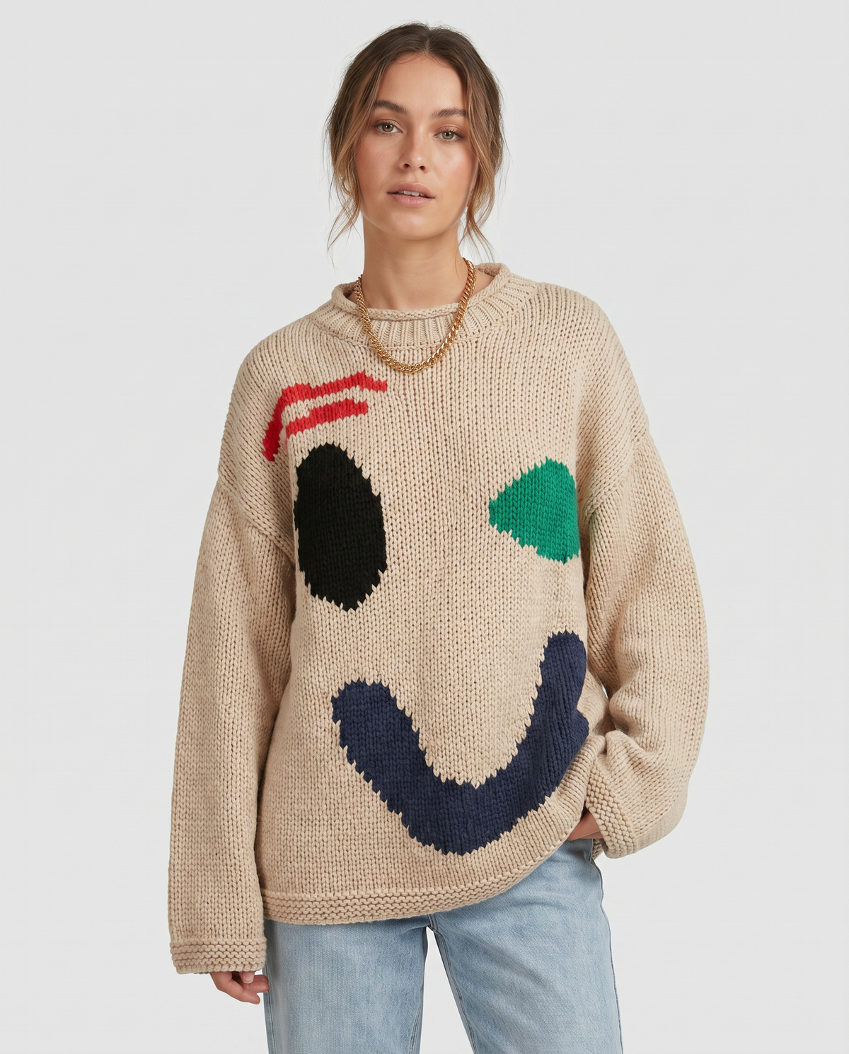 Annika Abstract Shape Intarsia Oversized Slouch Knit Jumper