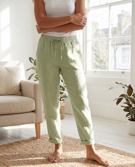 Simone Drawstring Waist Tapered Turn Up Hem Relaxed Trousers