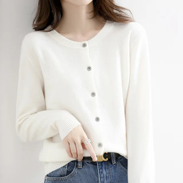 Coralie Plain Round Neck Button Front Everyday Knit Cardigan