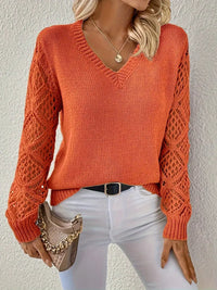 Ilse Pointelle Diamond Sleeve V Neck Fine Knit Jumper