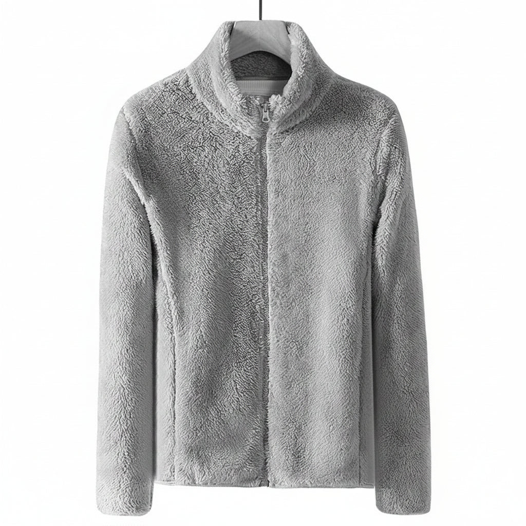 Annabel Soft Teddy Fleece Full Zip Stand Collar Jacket - Gray