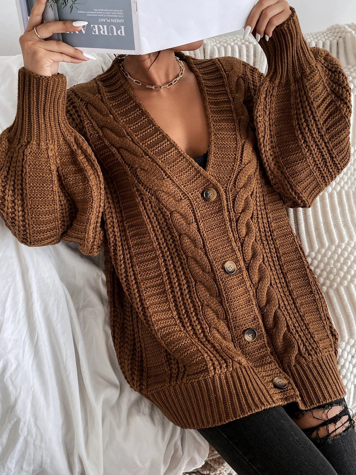 Junia Chunky Cable Batwing Sleeve Oversized Open Cardigan