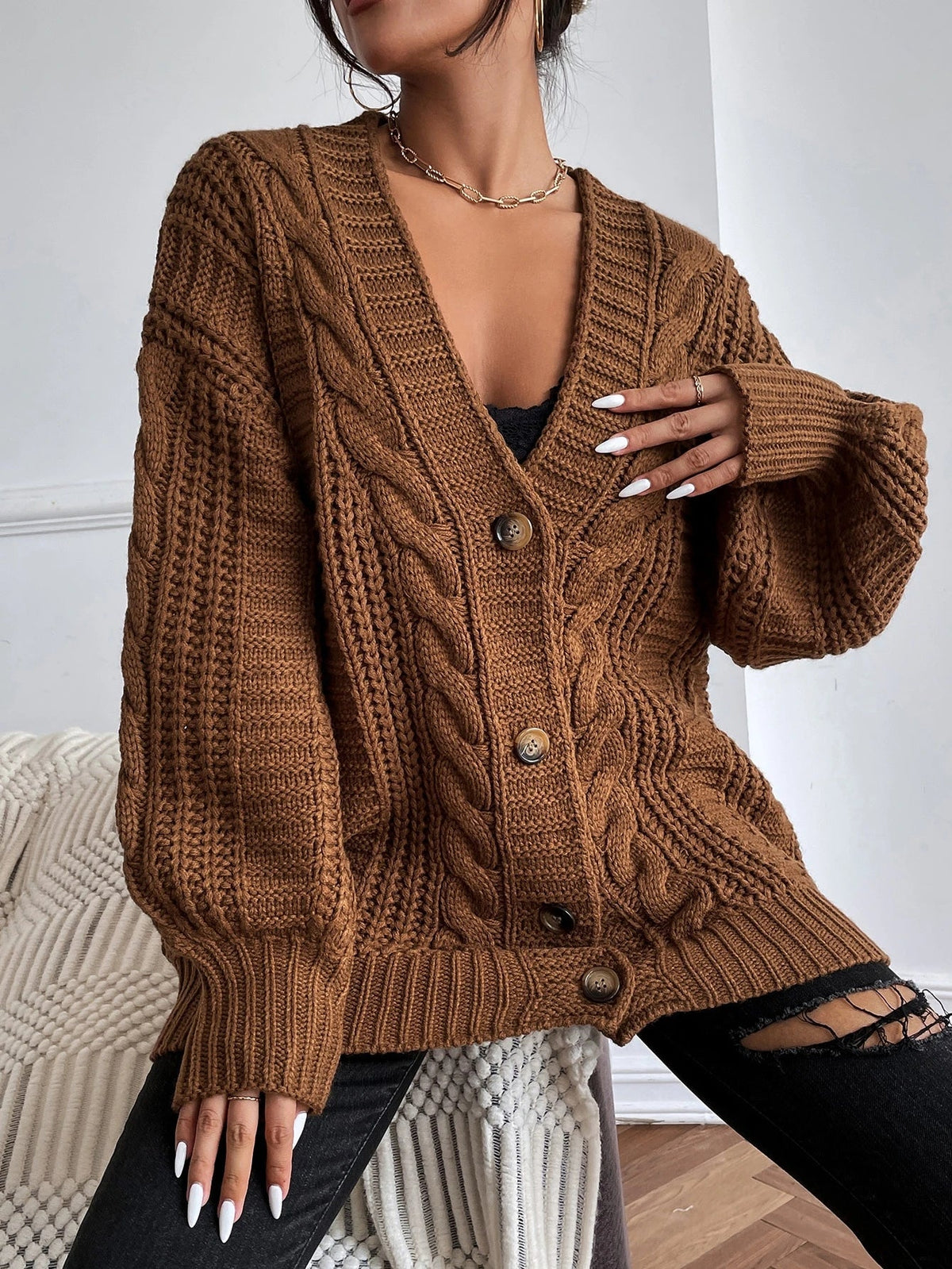 Junia Chunky Cable Batwing Sleeve Oversized Open Cardigan
