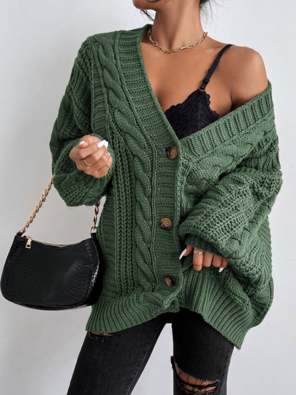 Junia Chunky Cable Batwing Sleeve Oversized Open Cardigan - Dark Green