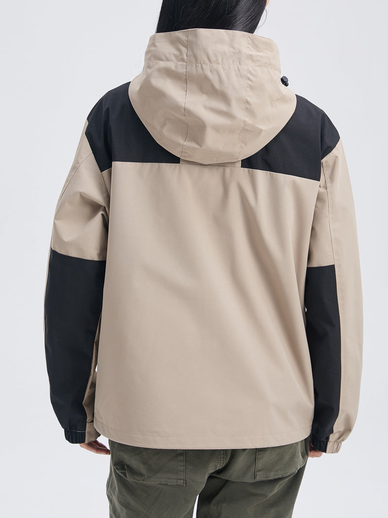 Evangeline Colour Block Hooded Zip Front Outdoor Shell Jacket