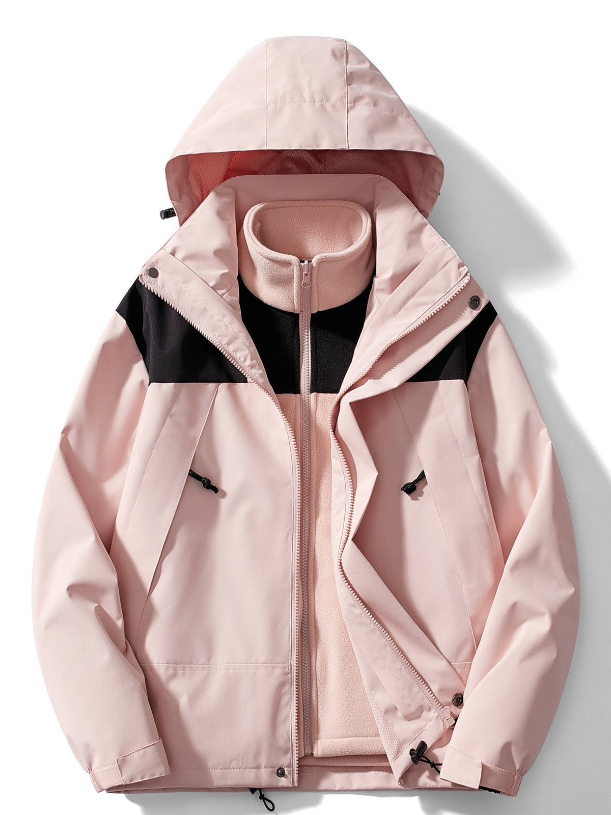 Evangeline Colour Block Hooded Zip Front Outdoor Shell Jacket - Pink