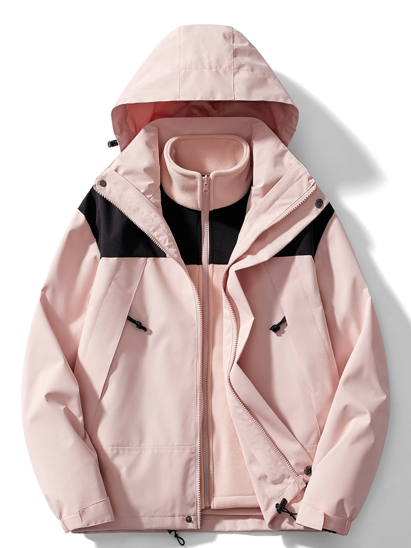 Evangeline Colour Block Hooded Zip Front Outdoor Shell Jacket