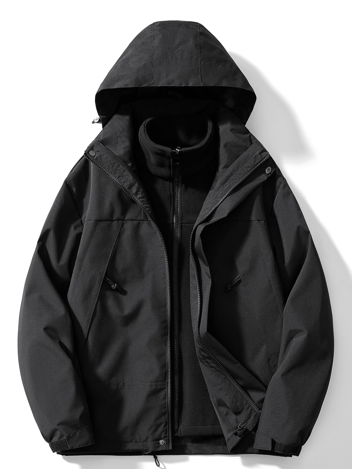 Evangeline Colour Block Hooded Zip Front Outdoor Shell Jacket - Black