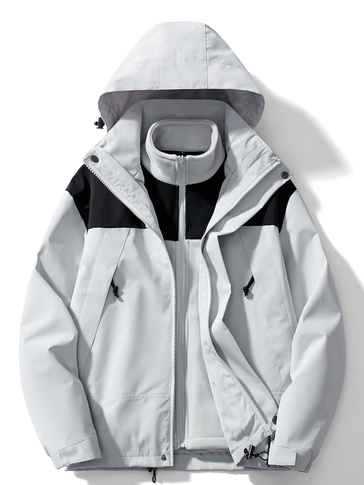 Evangeline Colour Block Hooded Zip Front Outdoor Shell Jacket - Grey