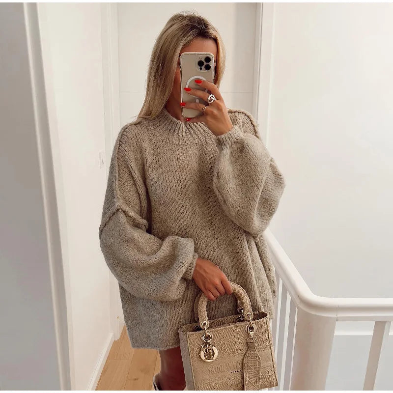 Lorelei Two Tone Panel Block Oversized Slouch Knit Jumper - Khaki