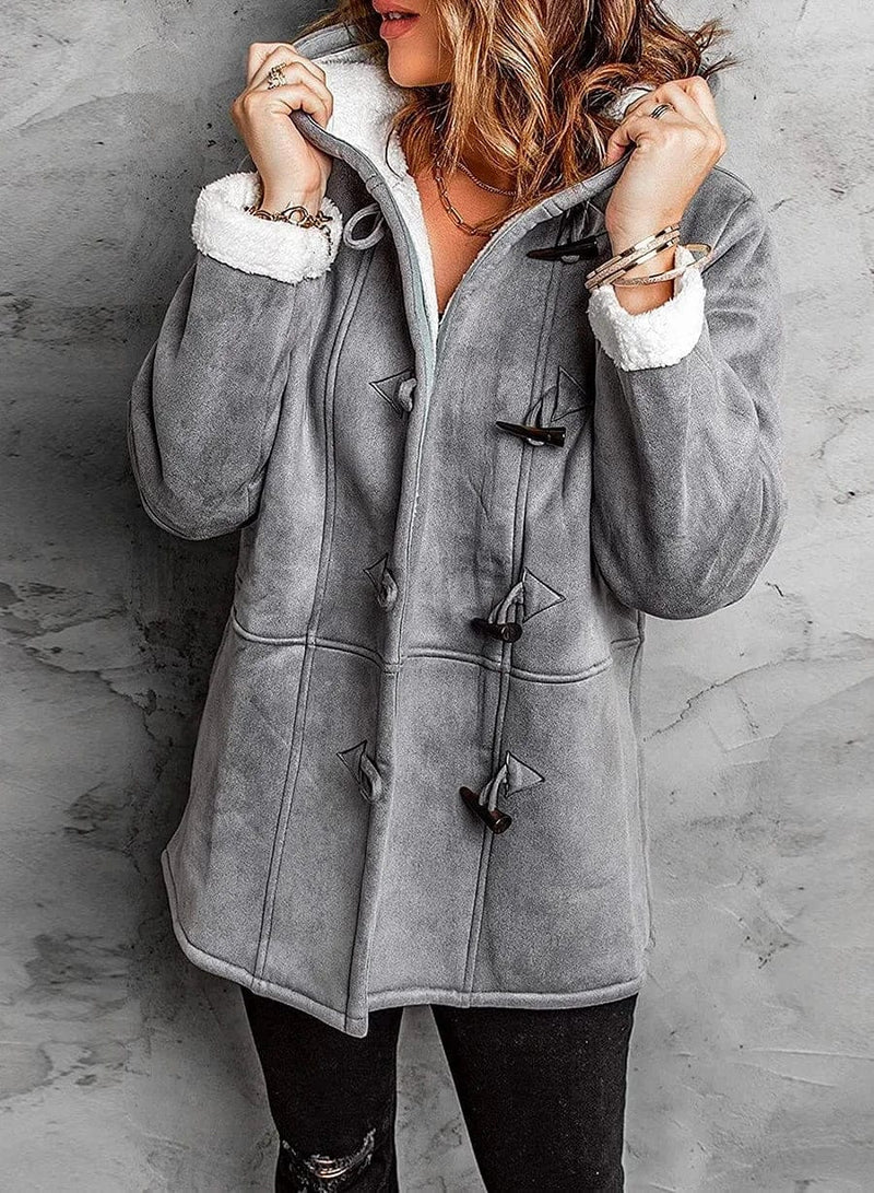 Thea Hooded Toggle Front Sherpa Lined Duffle Coat
