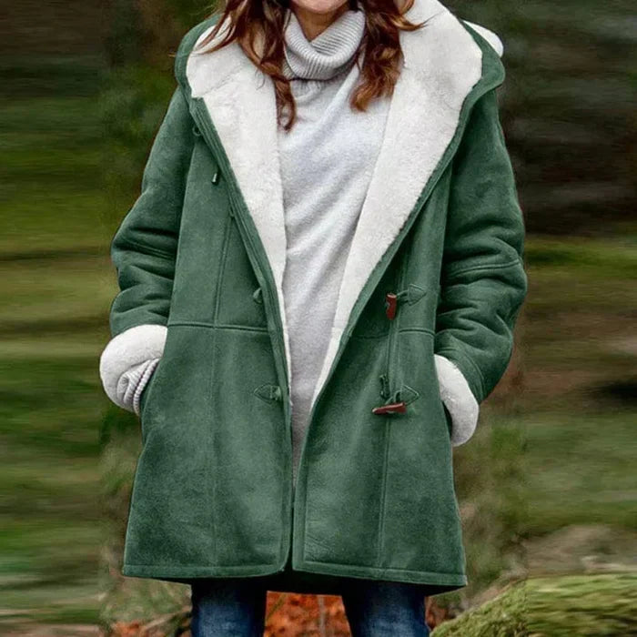 Thea Hooded Toggle Front Sherpa Lined Duffle Coat