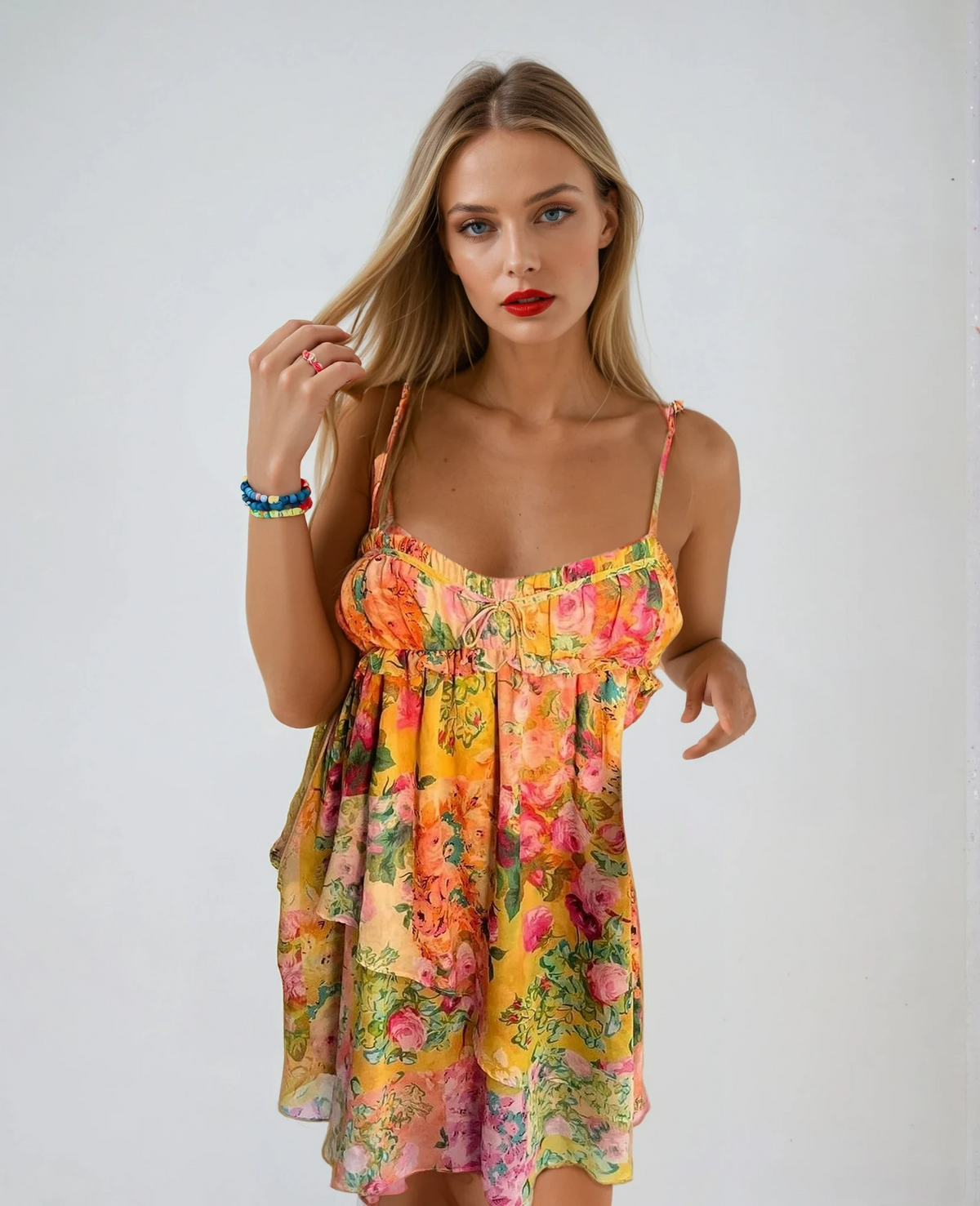 Madeleine Bright Floral Print Babydoll Strappy Mini Dress