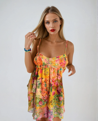 Madeleine Bright Floral Print Babydoll Strappy Mini Dress