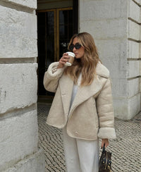 Liesel Contrast Shearling Collar Oversized Aviator Jacket