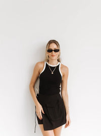 Cecilia Contrast Bound Neck Racer Fitted Rib Vest Tank Top