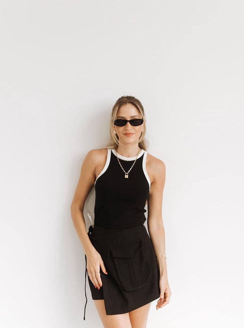 Cecilia Contrast Bound Neck Racer Fitted Rib Vest Tank Top