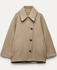 Wilhelmina Wide Flat Collar Oversized Cocoon Short Coat