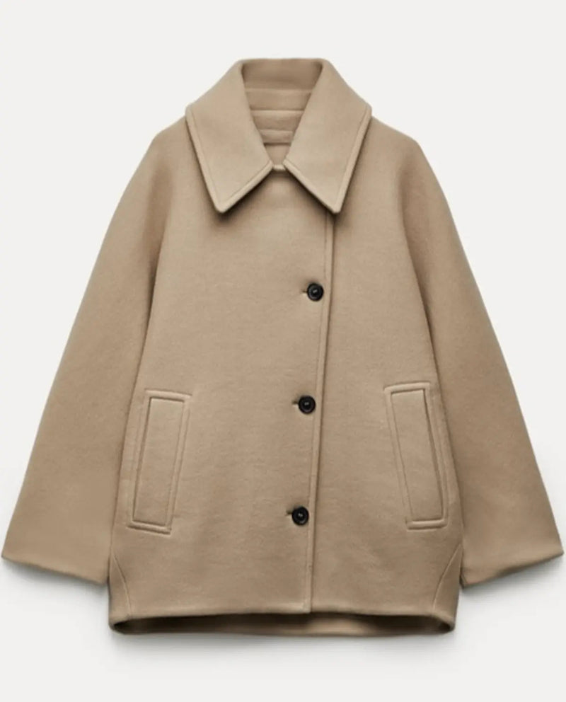 Wilhelmina Wide Flat Collar Oversized Cocoon Short Coat
